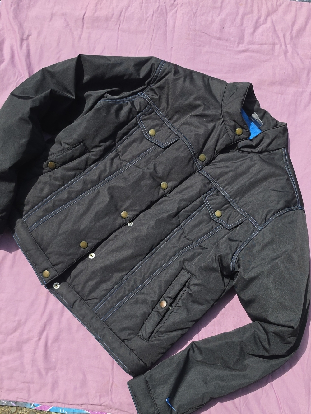 Nike Black Quilted Bomber Jacket with Blue Stitching